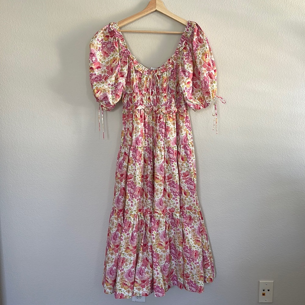 Red Dress Boutique FIND THE FUN PINK MULTI FLORAL PRINT MIDI DRESS